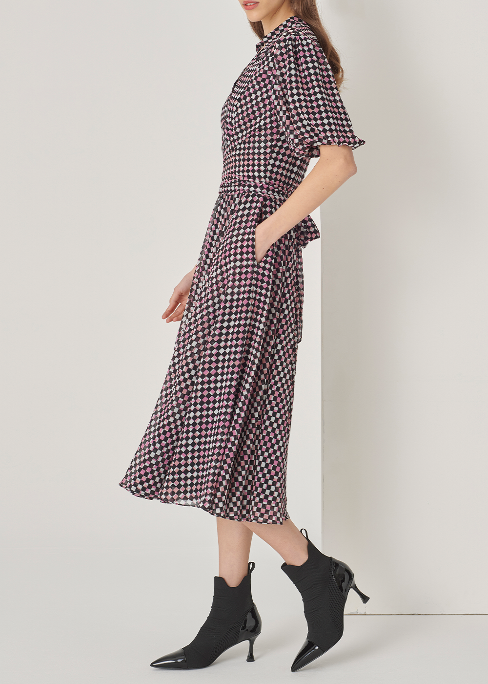 SALAZIA Berry Plaid Fit-and-Flare Dresses