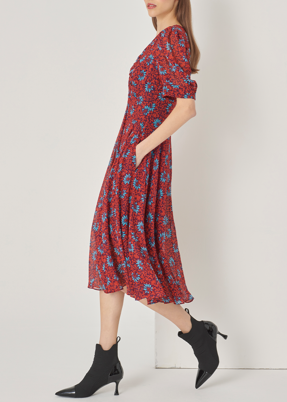 SALAZIA Red Flower Sea Floral Dresses