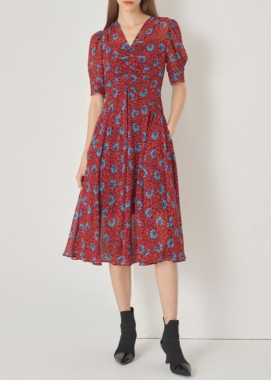 SALAZIA Red Flower Sea Floral Dresses