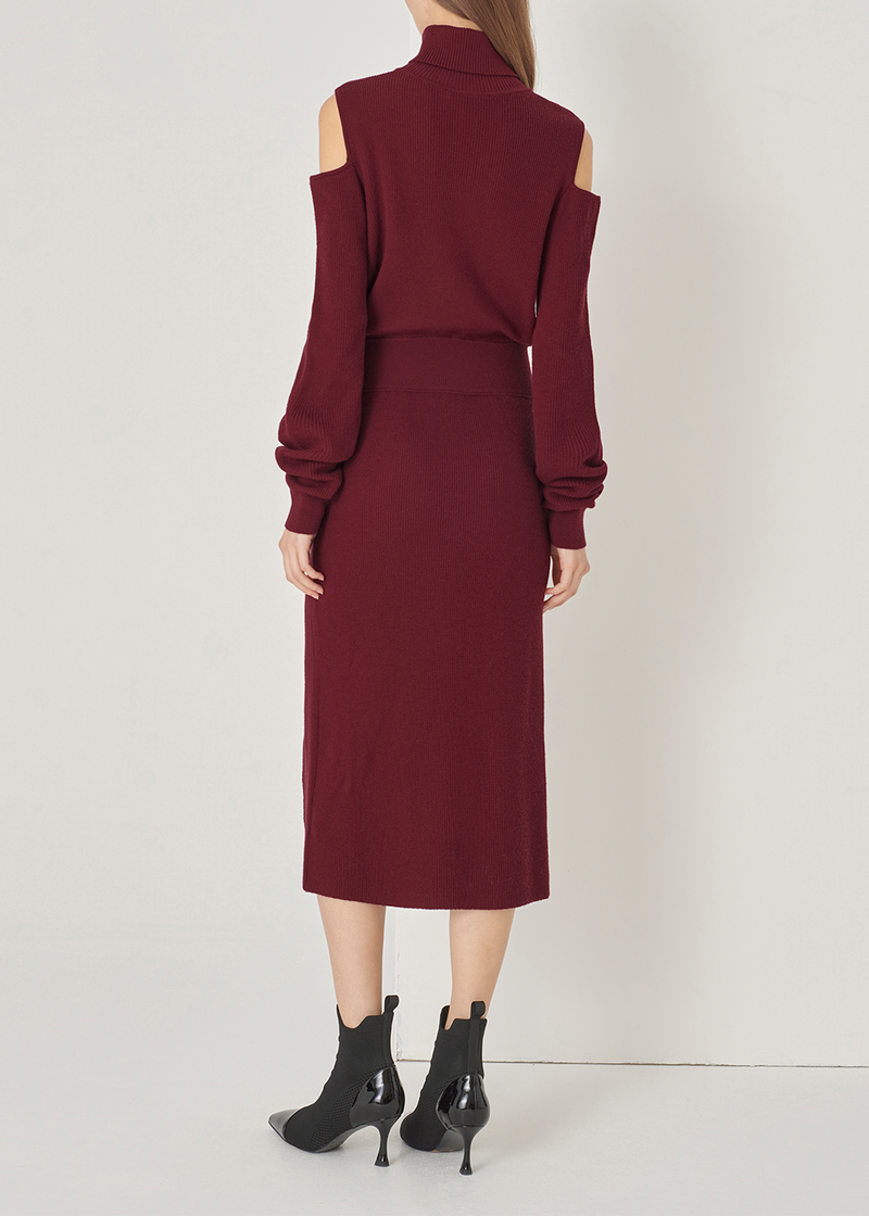 SALAZIA Burgundy Red Wool Knit Dresses