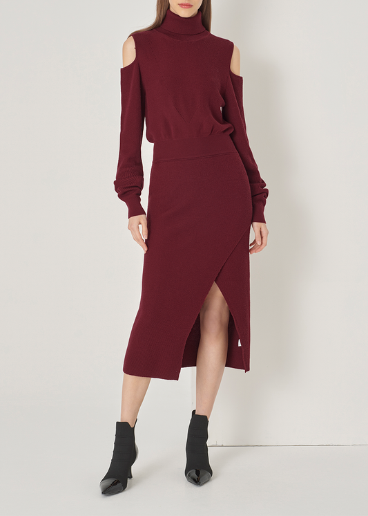 SALAZIA Burgundy Red Wool Knit Dresses