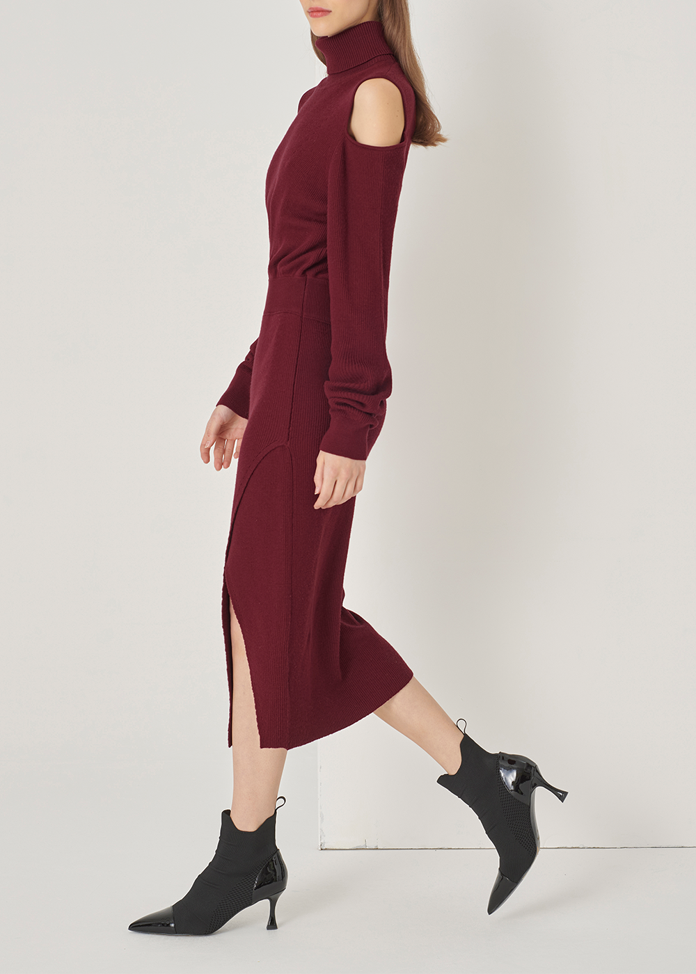 SALAZIA Burgundy Red Wool Knit Dresses