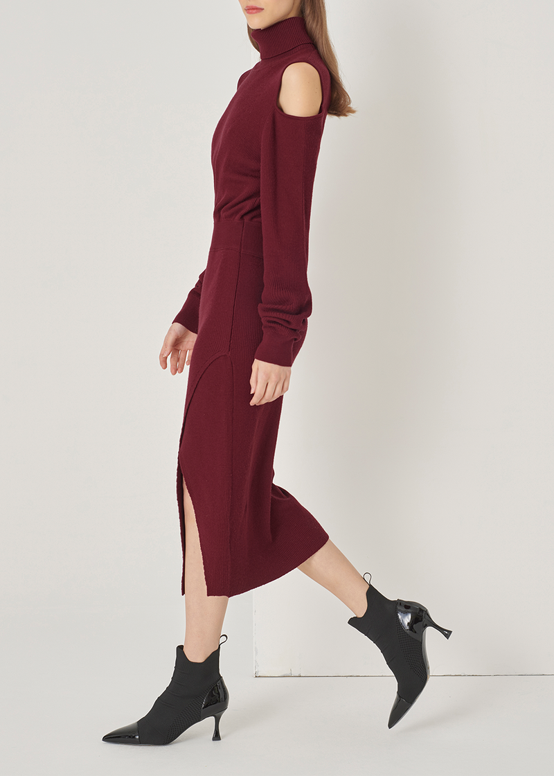 SALAZIA Burgundy Red Wool Knit Dresses