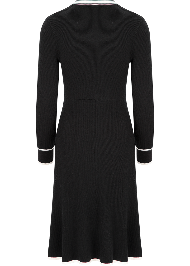 SALAZIA Black-White Colorblock Wool Blend Knit Dresses