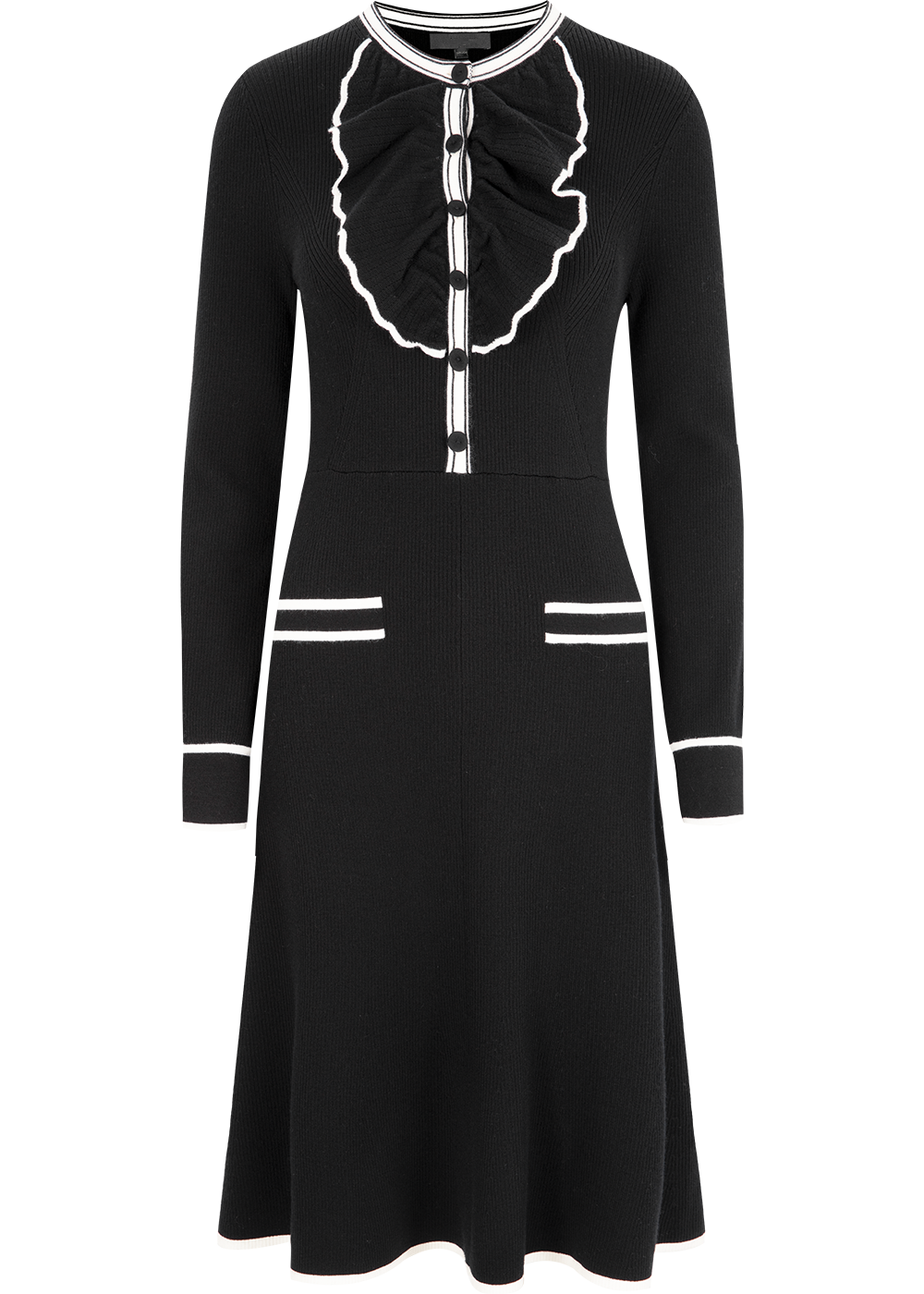 SALAZIA Black-White Colorblock Wool Blend Knit Dresses