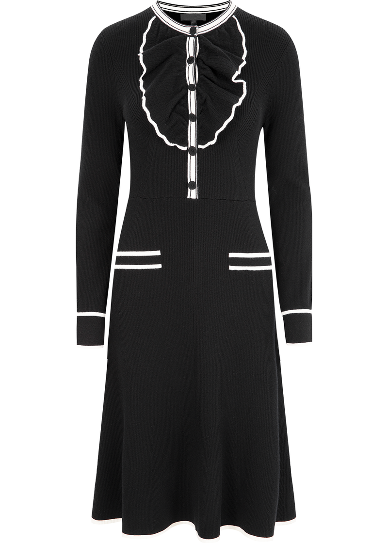 SALAZIA Black-White Colorblock Wool Blend Knit Dresses