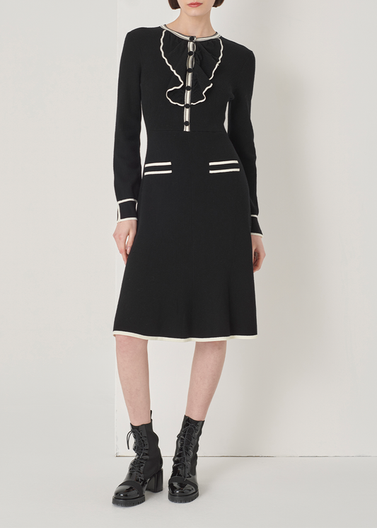 SALAZIA Black-White Colorblock Wool Blend Knit Dresses
