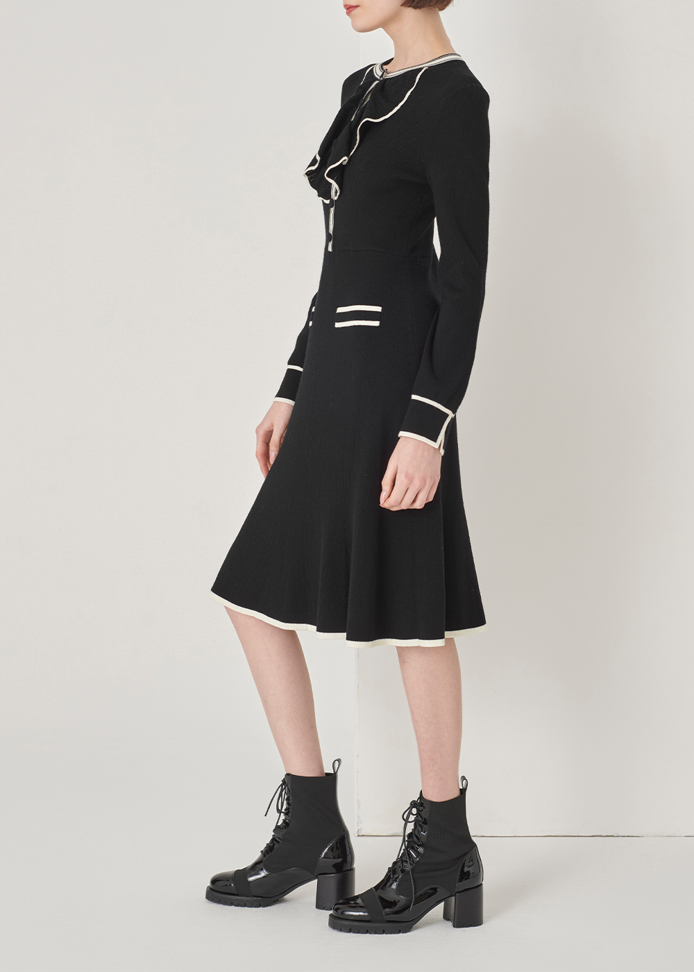 SALAZIA Black-White Colorblock Wool Blend Knit Dresses