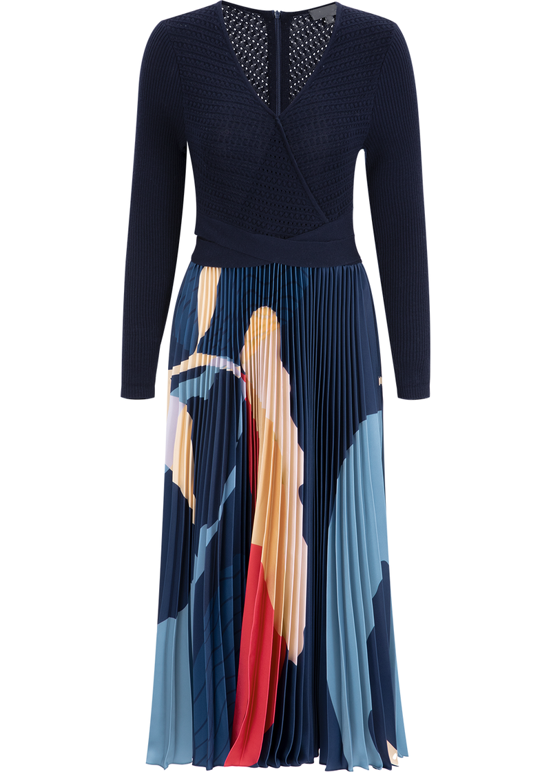 SALAZIA Deep Blue Art Floral Dresses