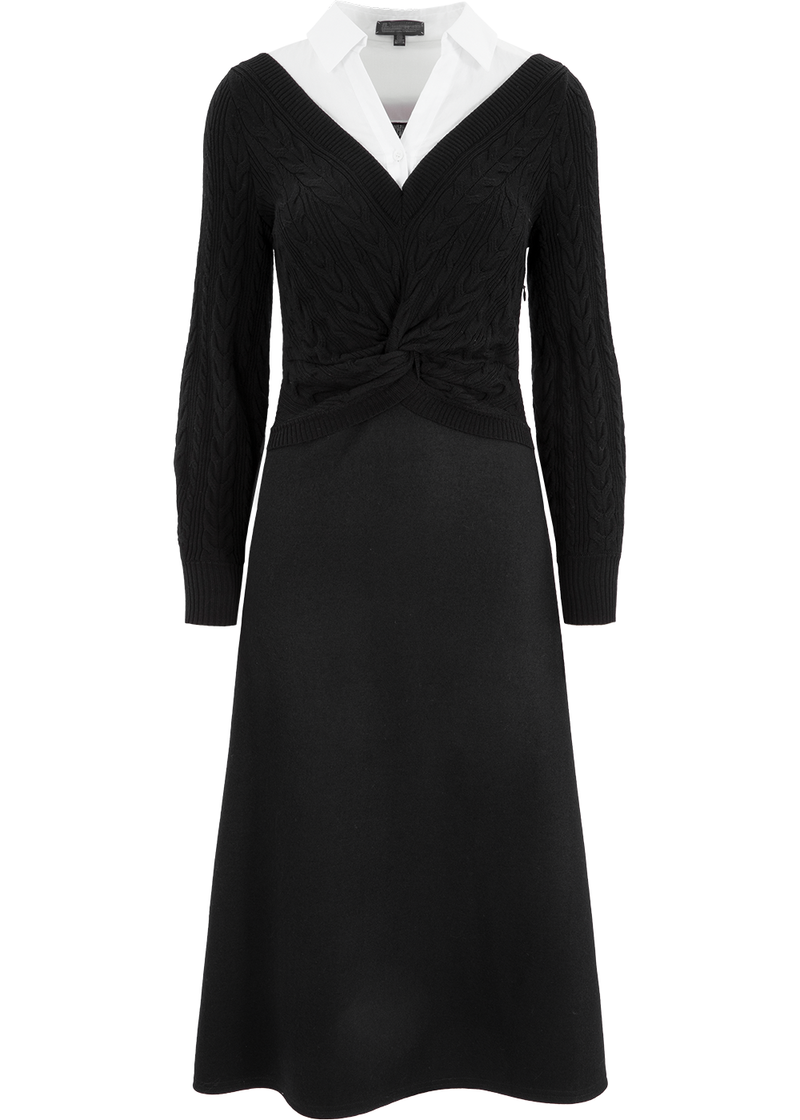 SALAZIA Black-White Contrast Wool Dresses