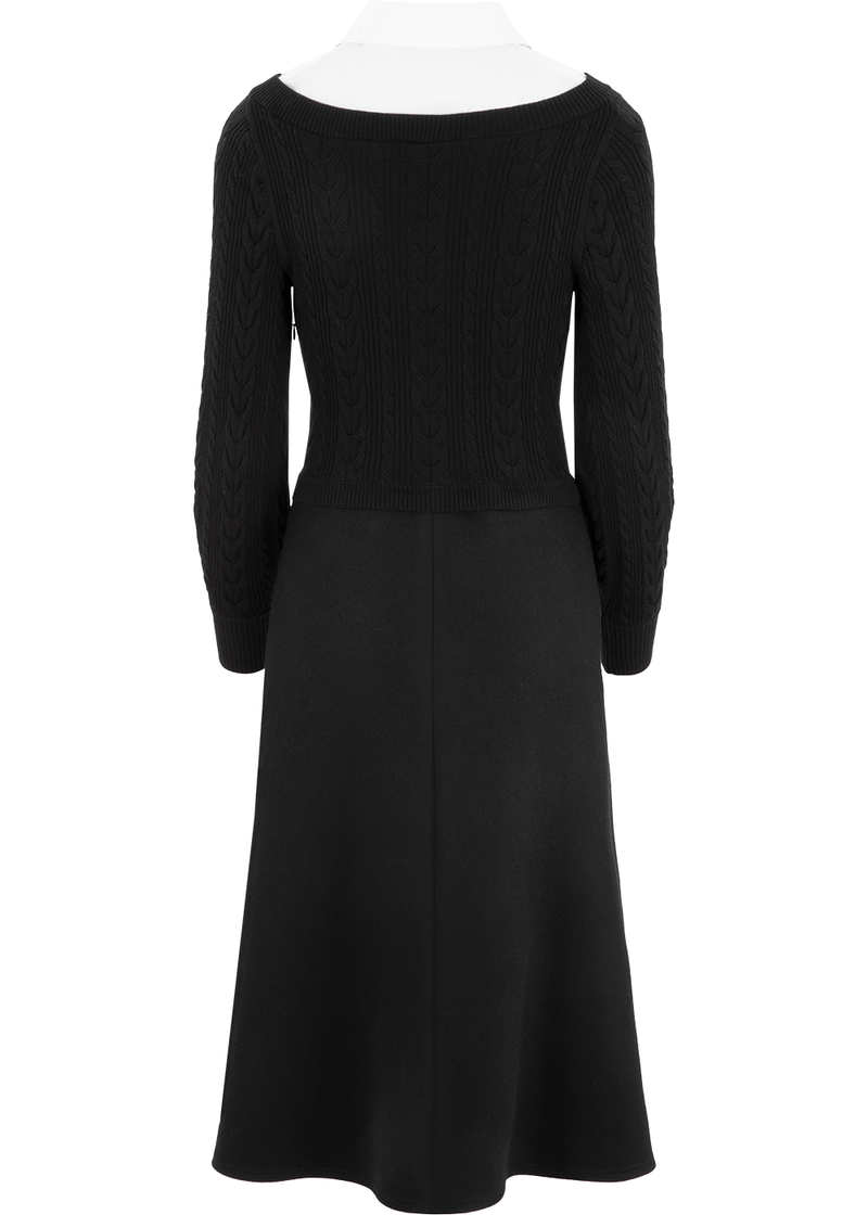 SALAZIA Black-White Contrast Wool Dresses