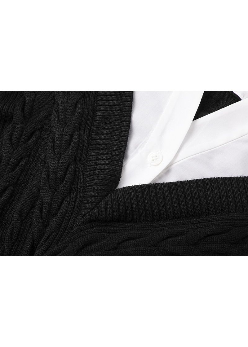 SALAZIA Black-White Contrast Wool Dresses