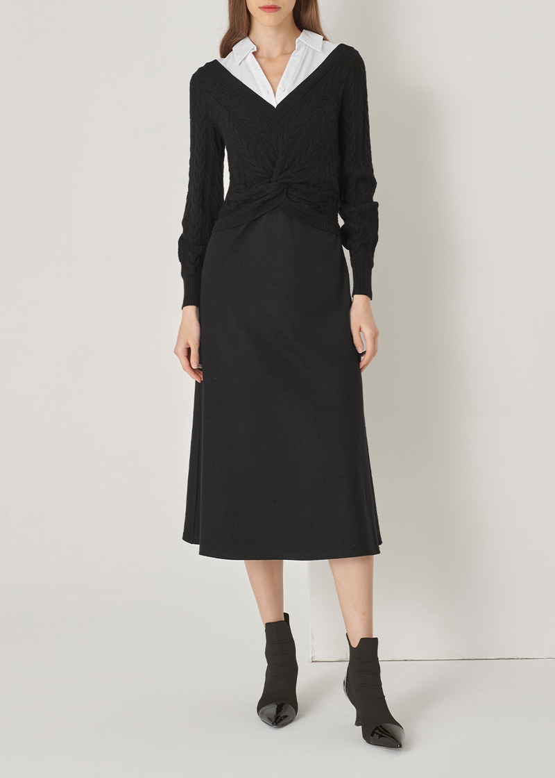 SALAZIA Black-White Contrast Wool Dresses