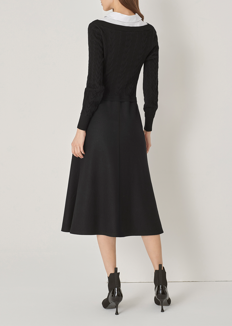 SALAZIA Black-White Contrast Wool Dresses