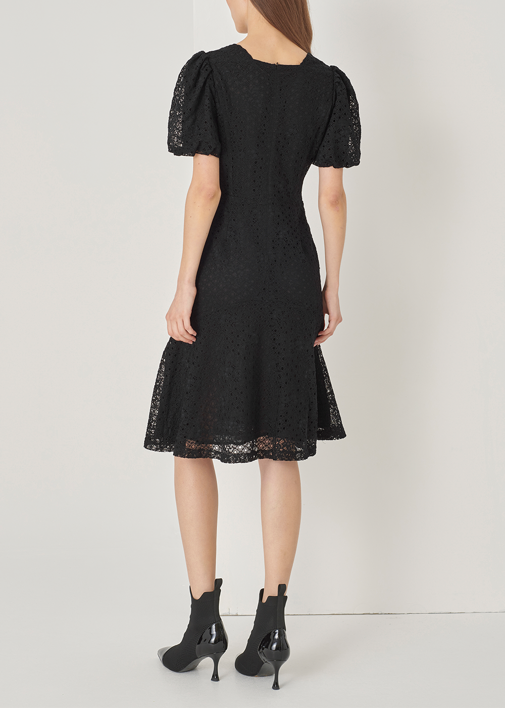 SALAZIA Black Cotton-Nylon-Spandex Short-Sleeve Dresses
