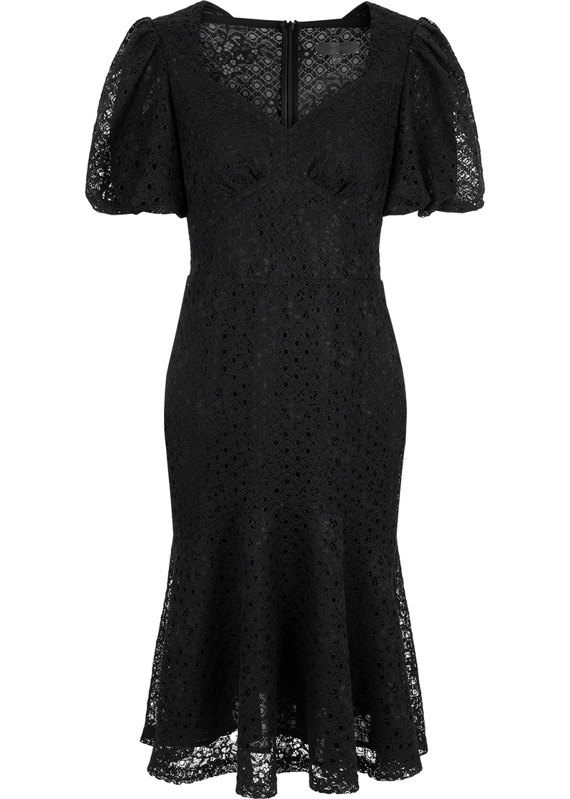 SALAZIA Black Cotton-Nylon-Spandex Short-Sleeve Dresses