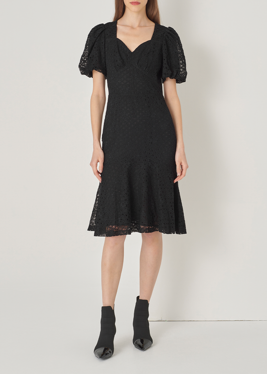 SALAZIA Black Cotton-Nylon-Spandex Short-Sleeve Dresses
