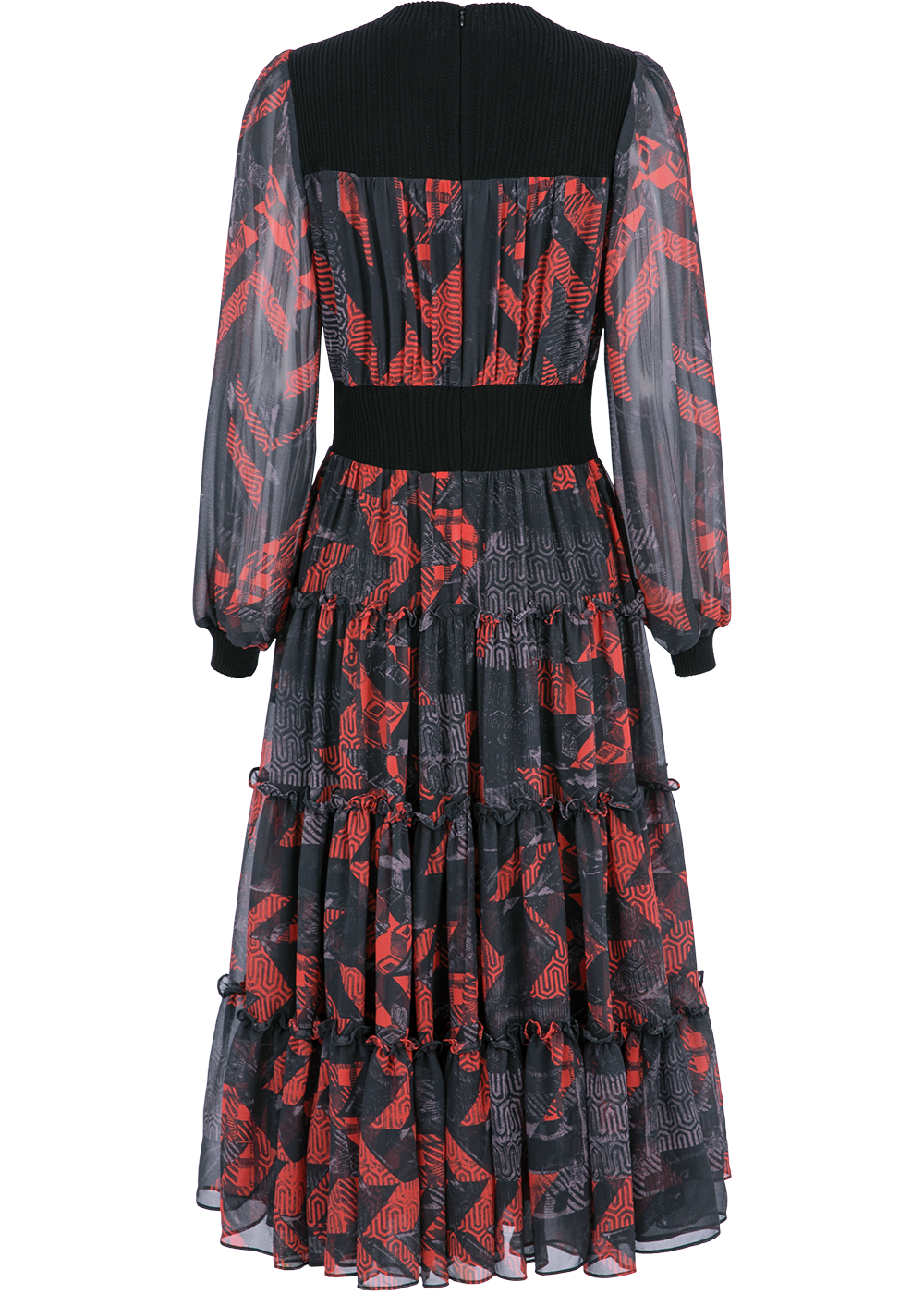 SALAZIA Black-Red Geometric Wool-Blend Dresses