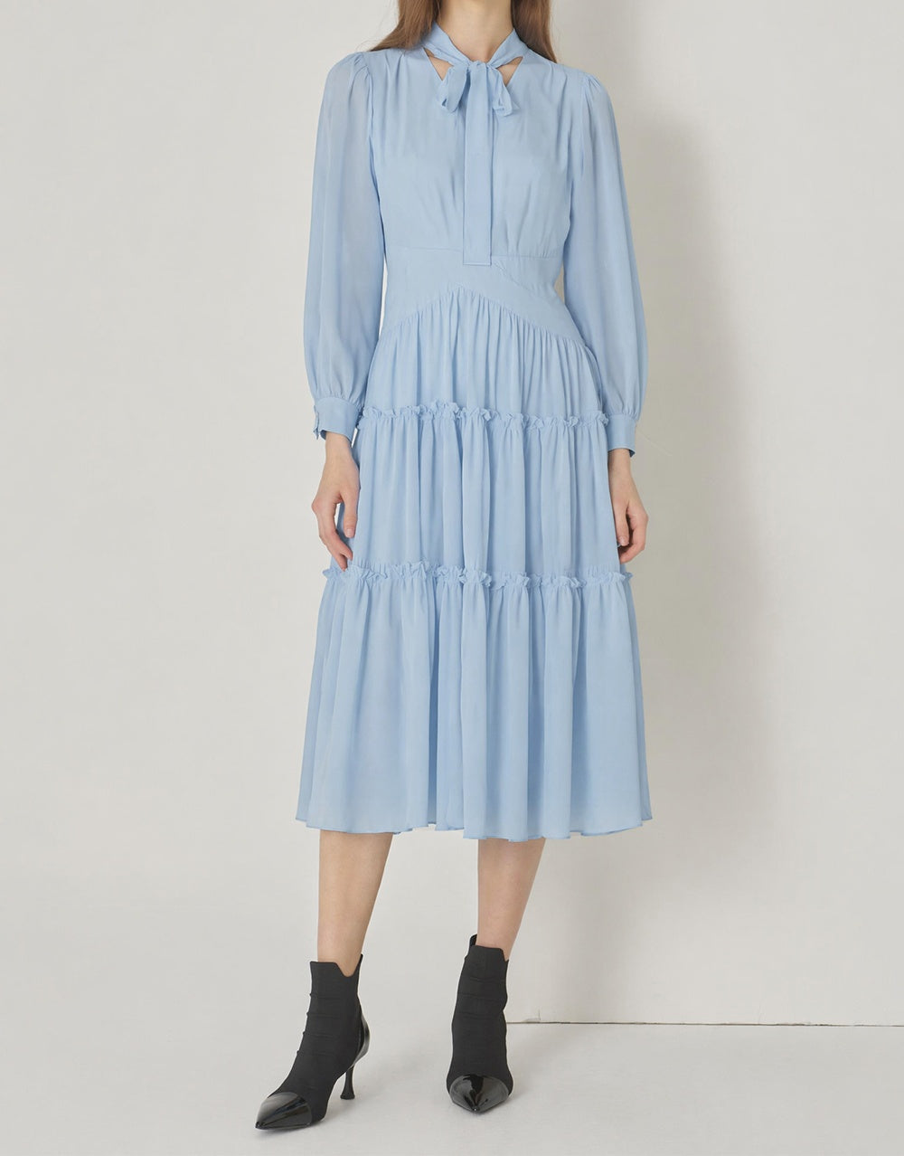 SALAZIA Tie-up Pleated Shirt Dresses
