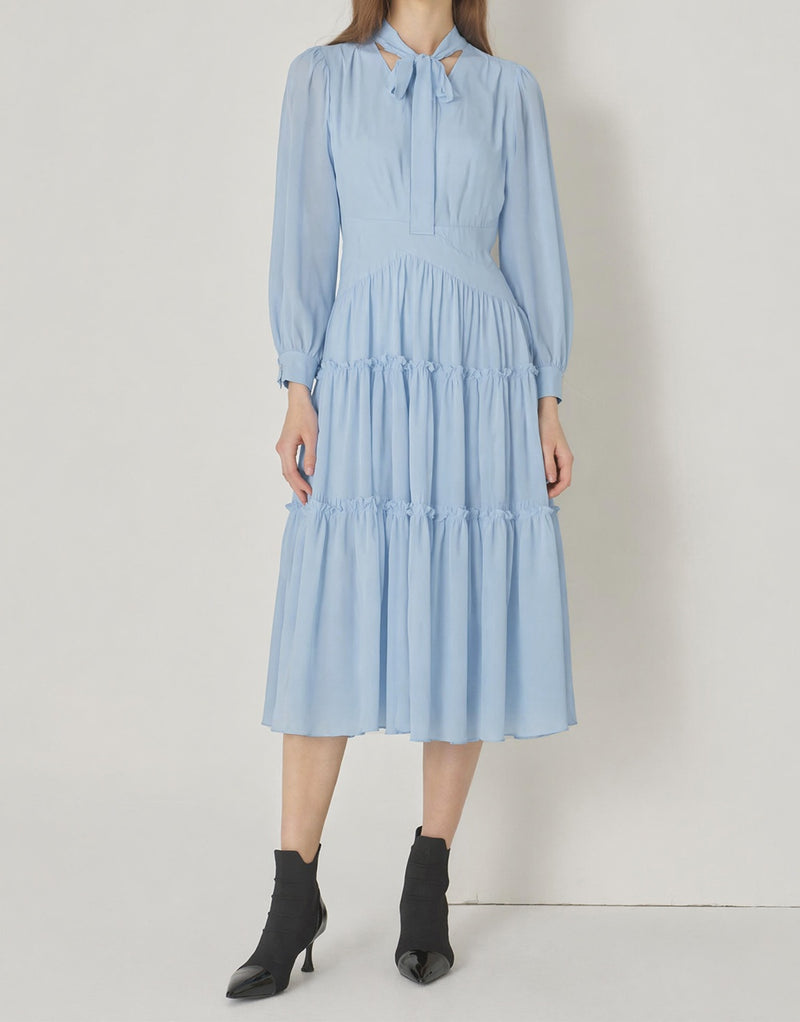 SALAZIA Tie-up Pleated Shirt Dresses