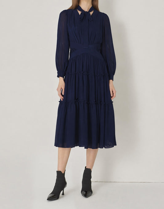 SALAZIA Tie-up Pleated Shirt Dresses