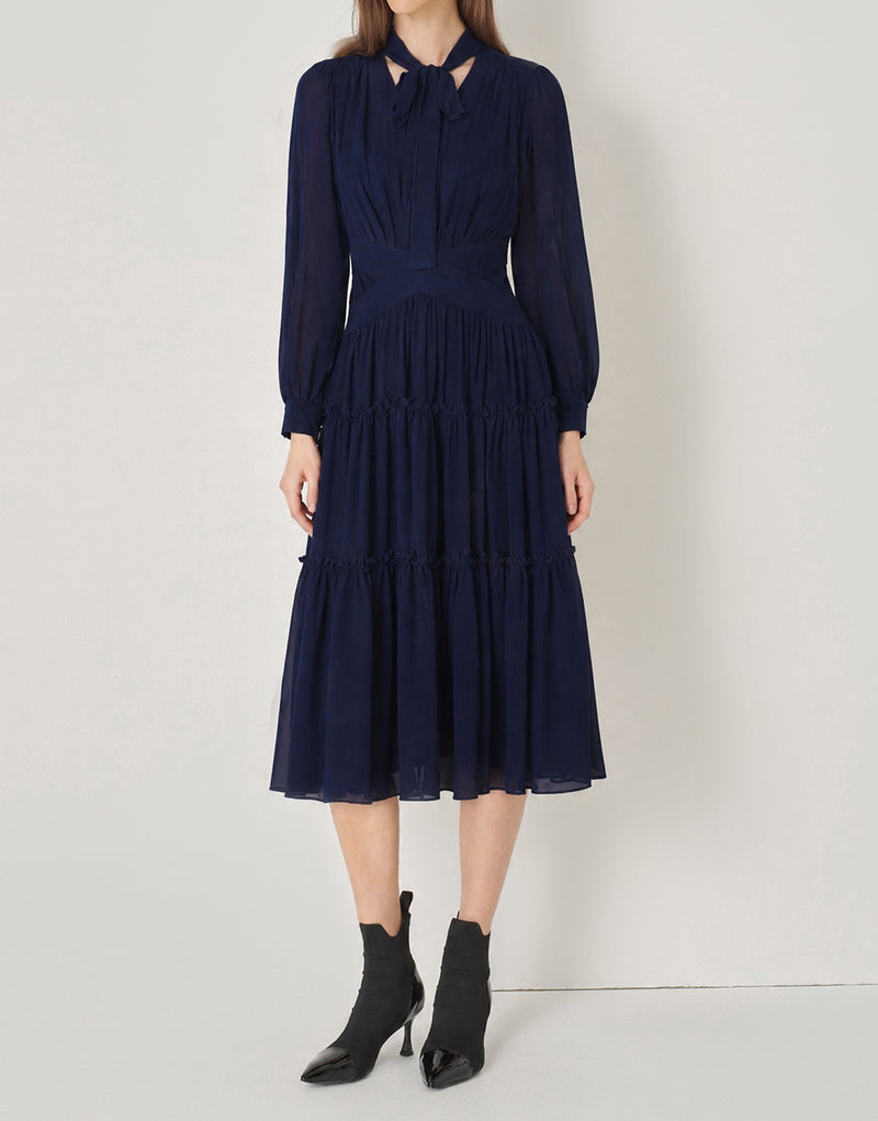SALAZIA Tie-up Pleated Shirt Dresses