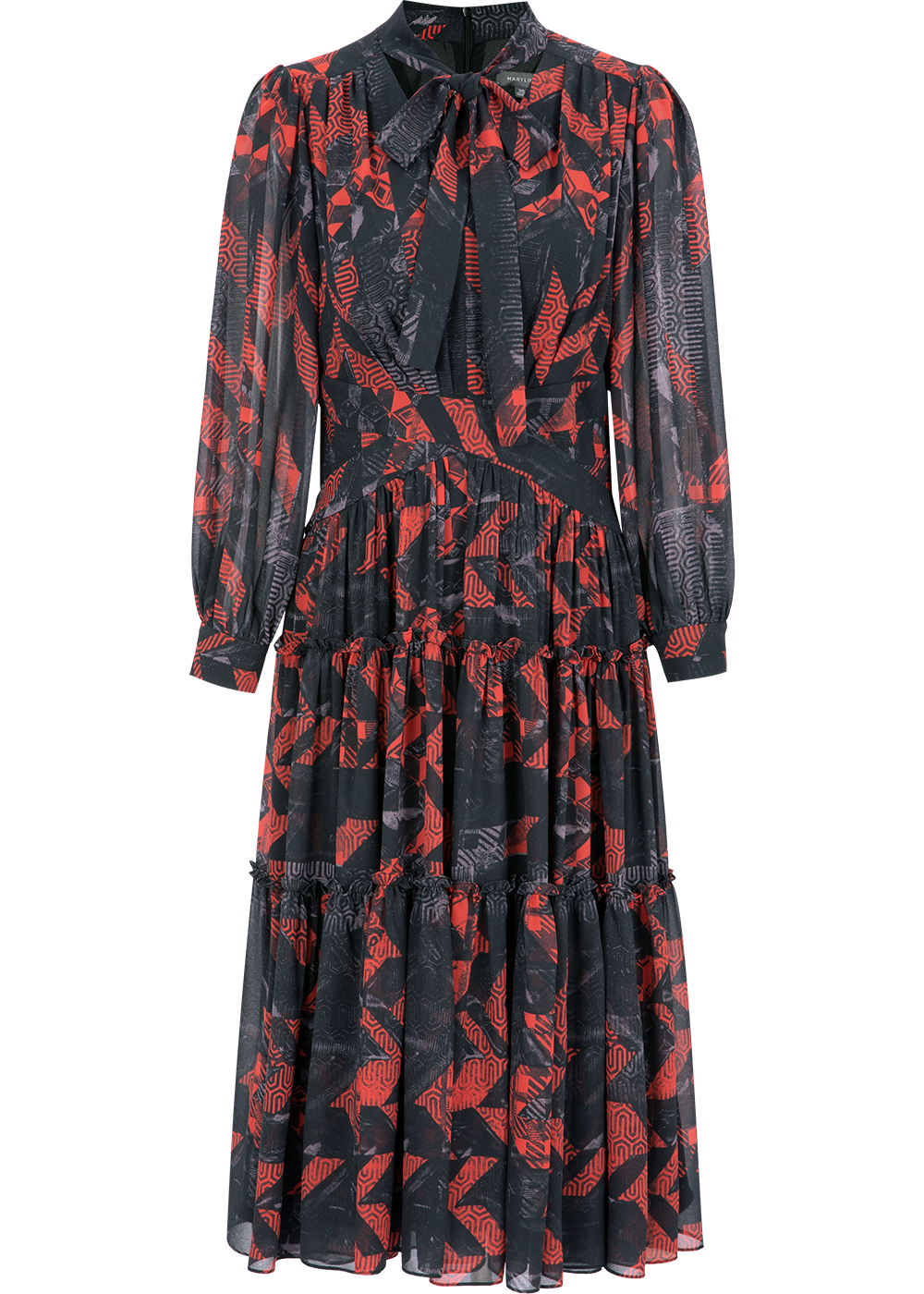 SALAZIA Black-Red Geometric Maxi Dresses