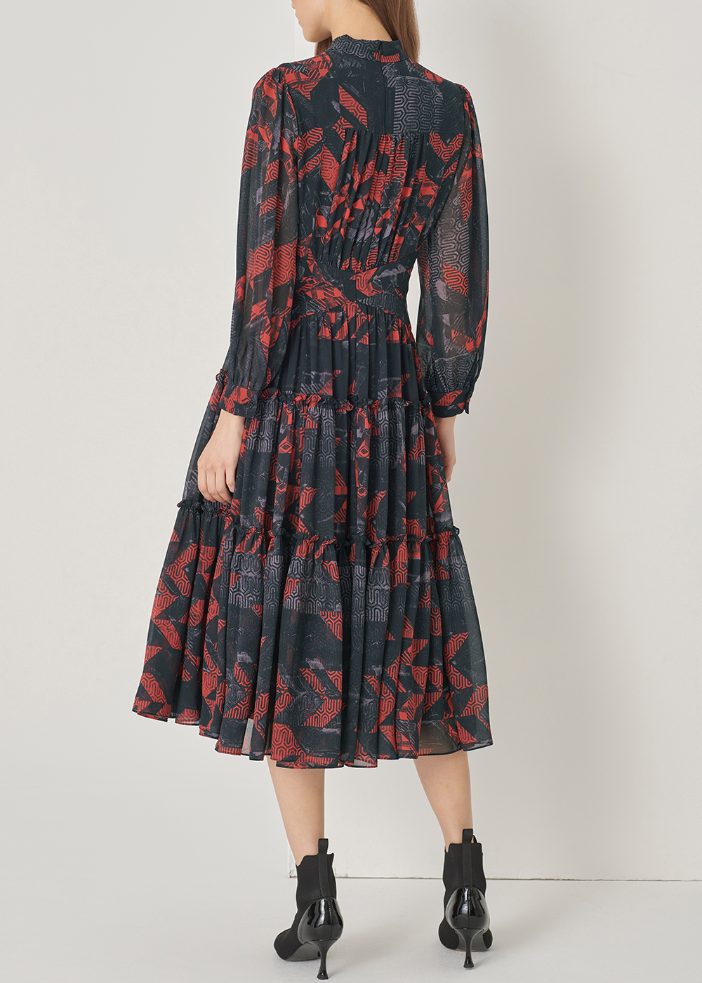 SALAZIA Black-Red Geometric Maxi Dresses