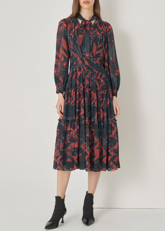 SALAZIA Black-Red Geometric Maxi Dresses