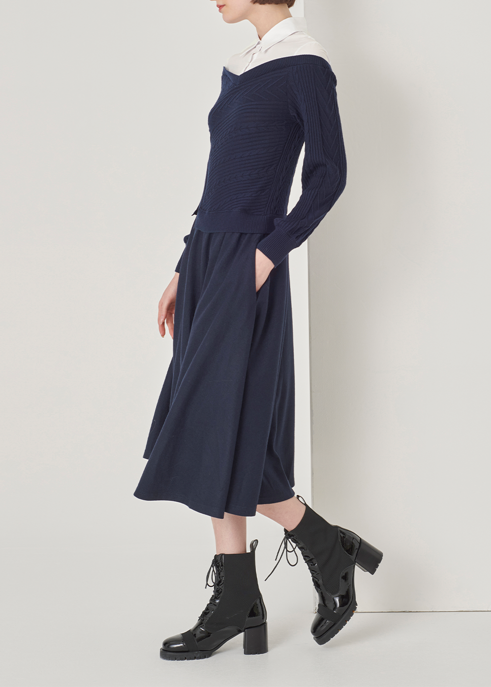 SALAZIA Blue-White Paneled Wool Dresses