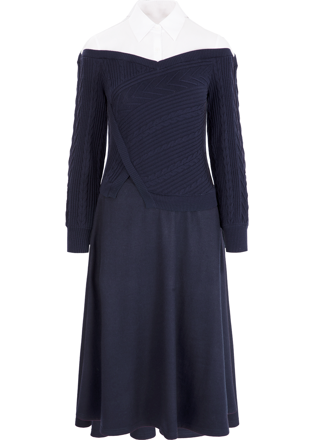 SALAZIA Blue-White Paneled Wool Dresses
