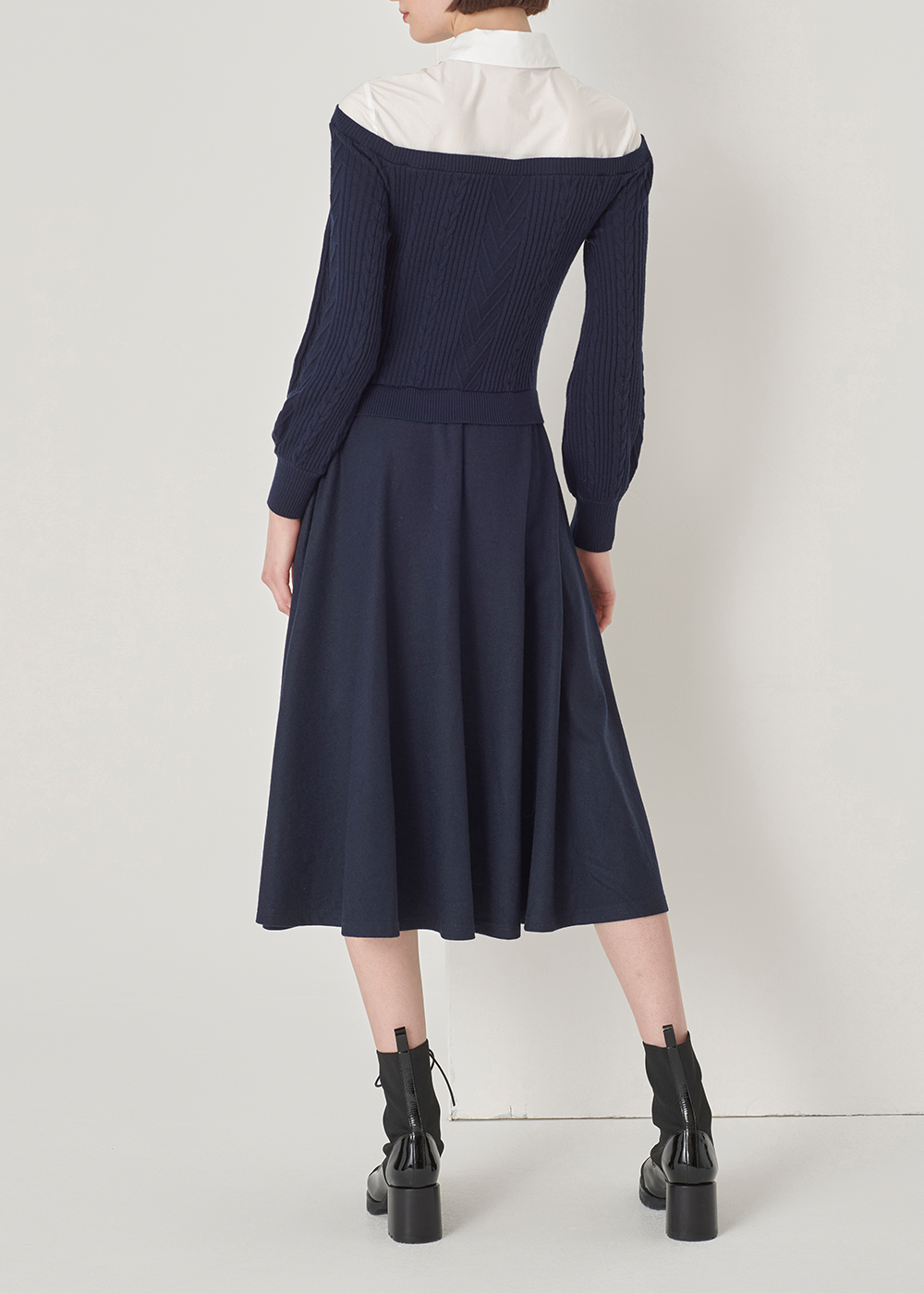 SALAZIA Blue-White Paneled Wool Dresses