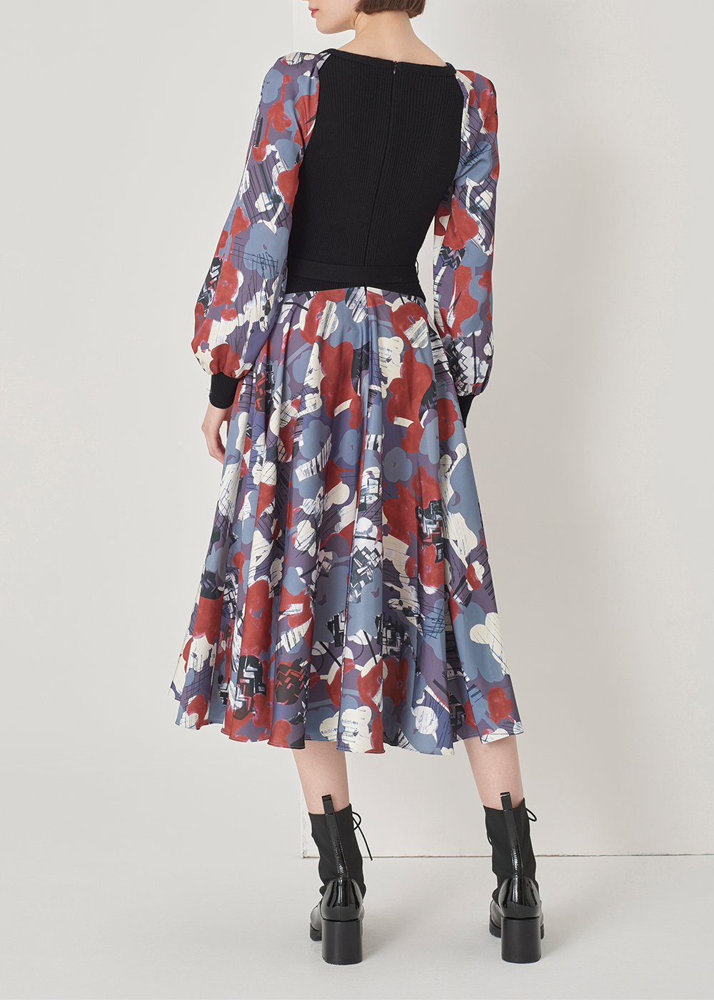 SALAZIA Grey-Blue-Red Abstract Oil Paint Wool Dresses