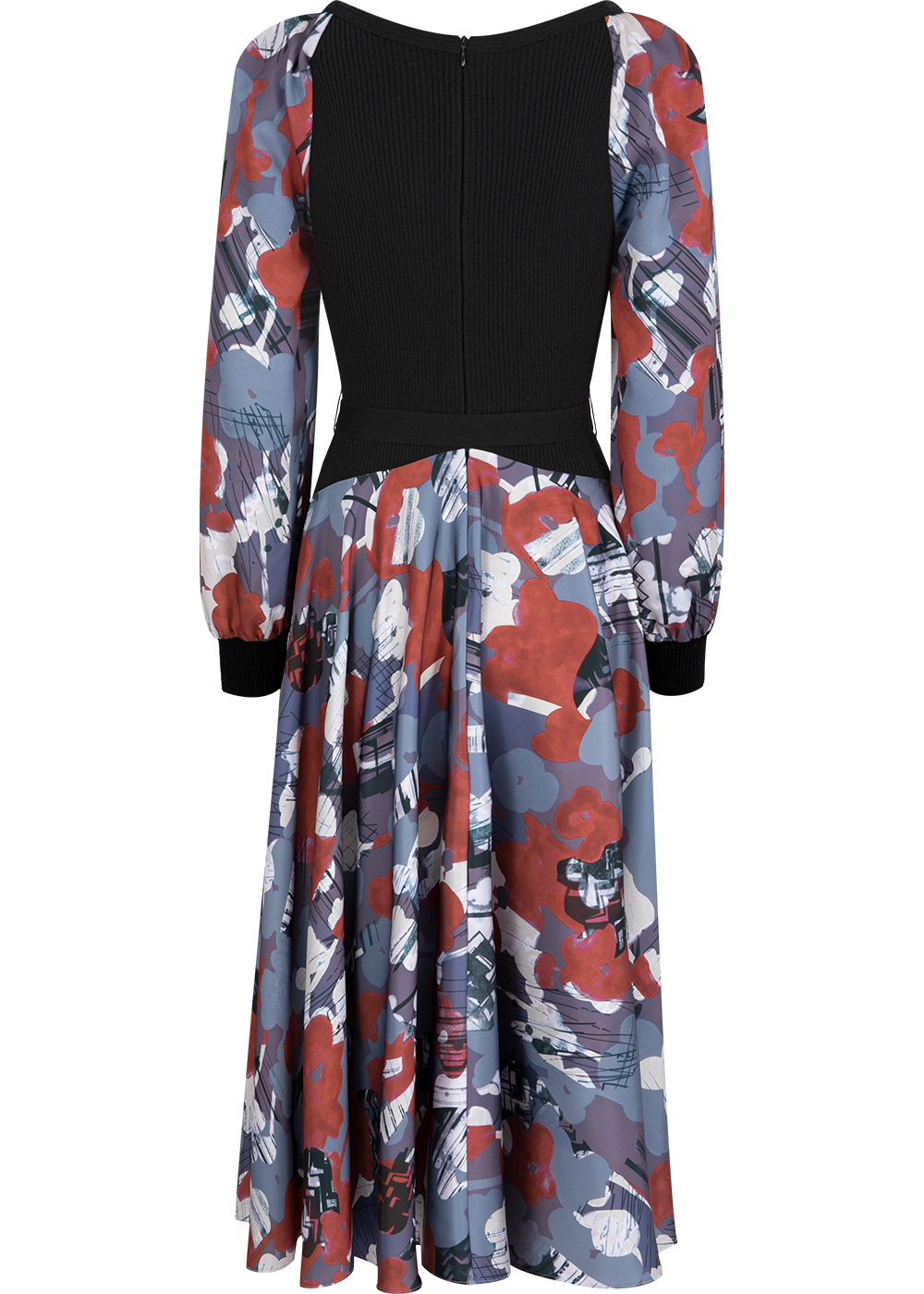 SALAZIA Grey-Blue-Red Abstract Oil Paint Wool Dresses