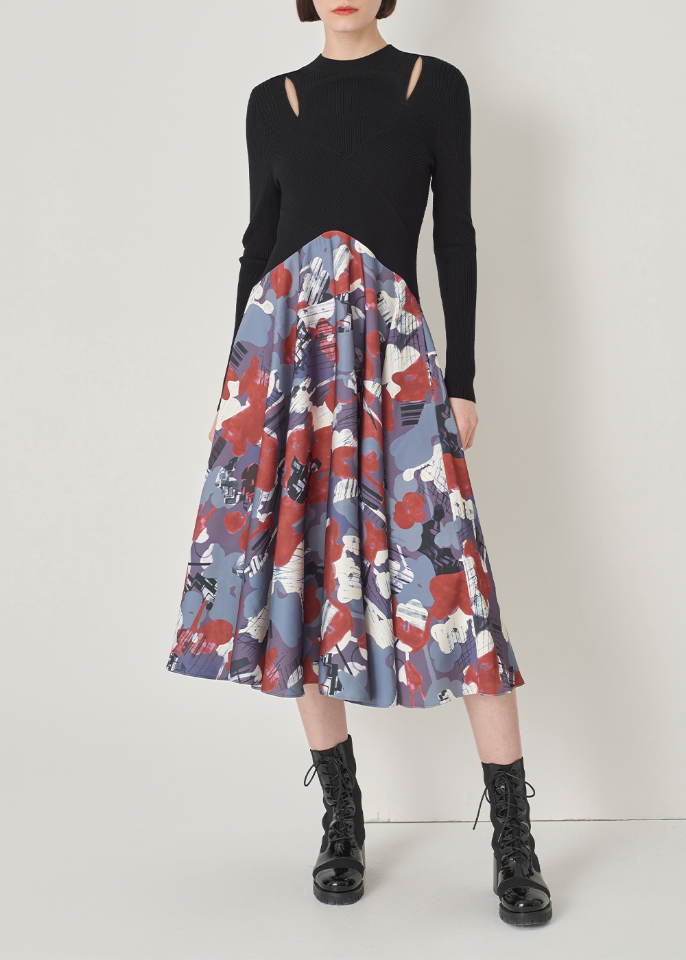 SALAZIA Grey-Blue-Red Abstract Oil Paint Dresses