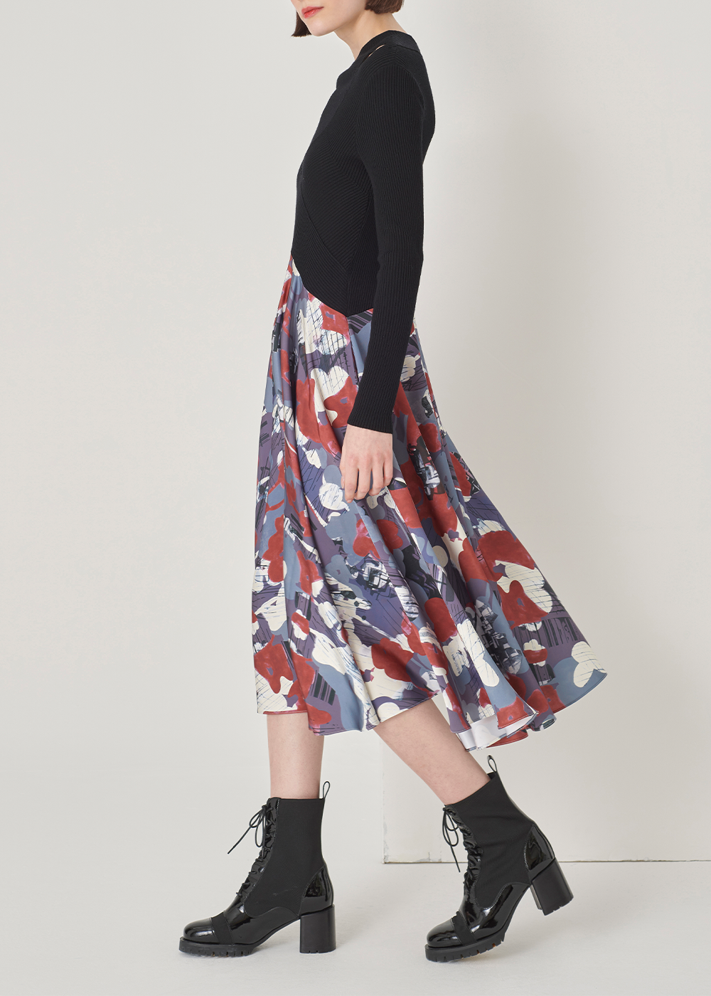 SALAZIA Grey-Blue-Red Abstract Oil Paint Dresses
