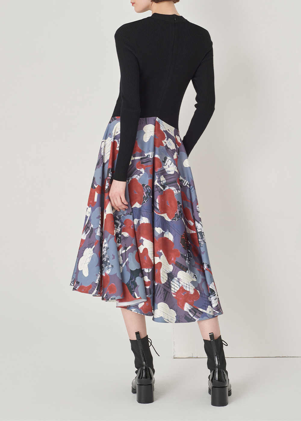 SALAZIA Grey-Blue-Red Abstract Oil Paint Dresses