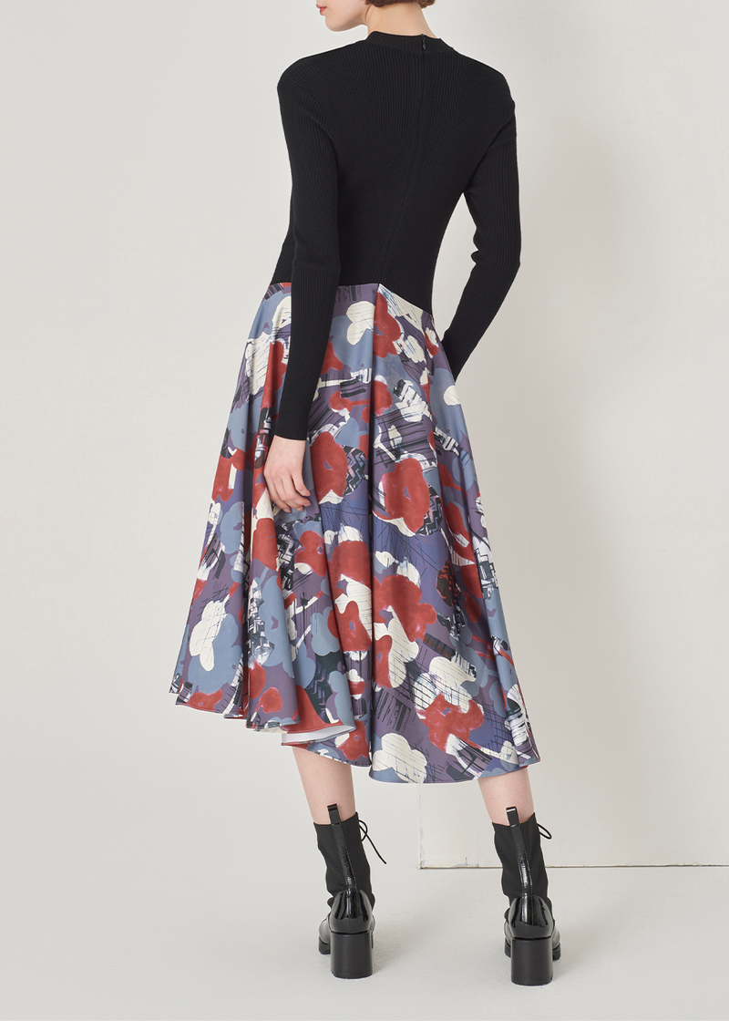 SALAZIA Grey-Blue-Red Abstract Oil Paint Dresses
