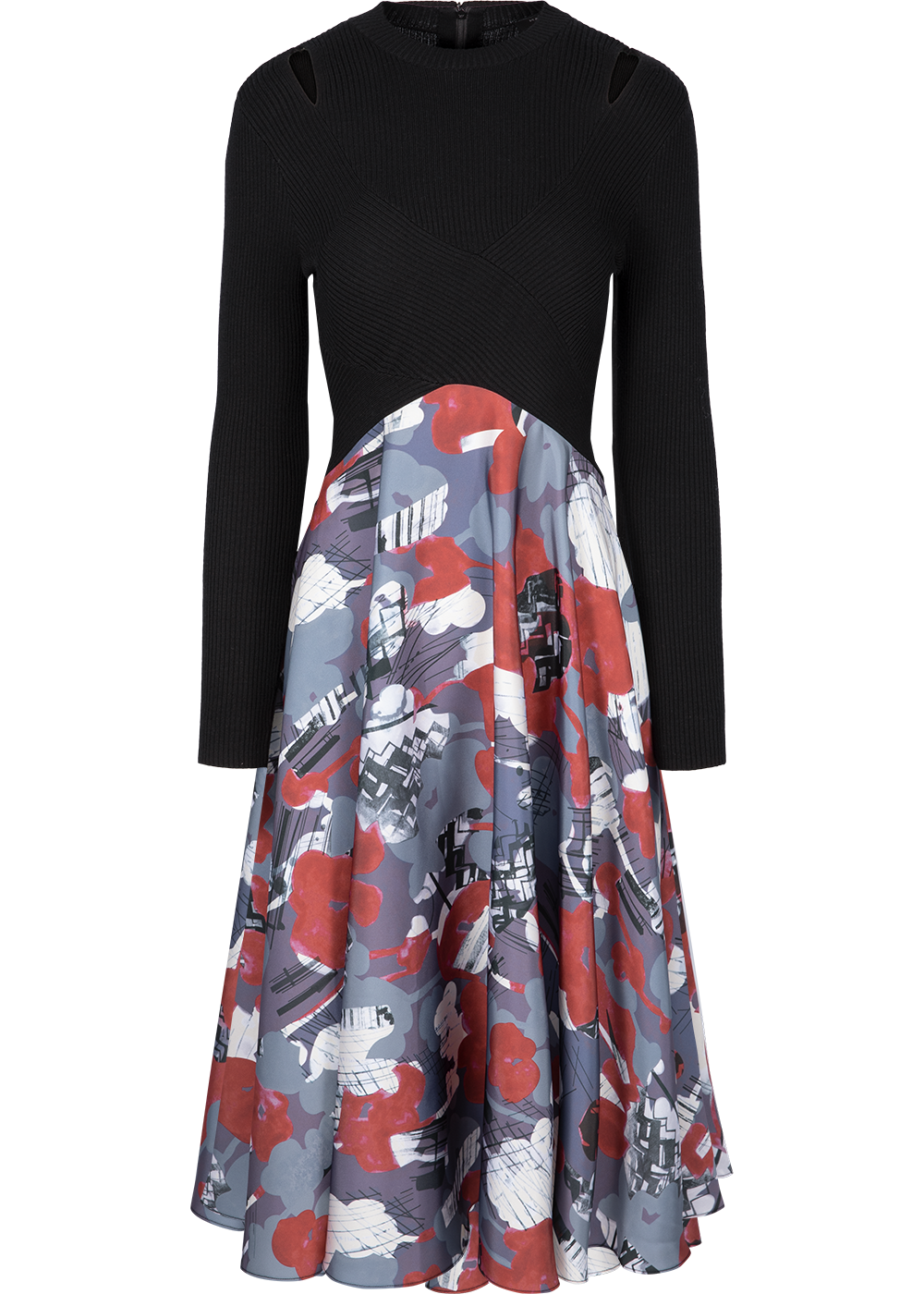 SALAZIA Grey-Blue-Red Abstract Oil Paint Dresses