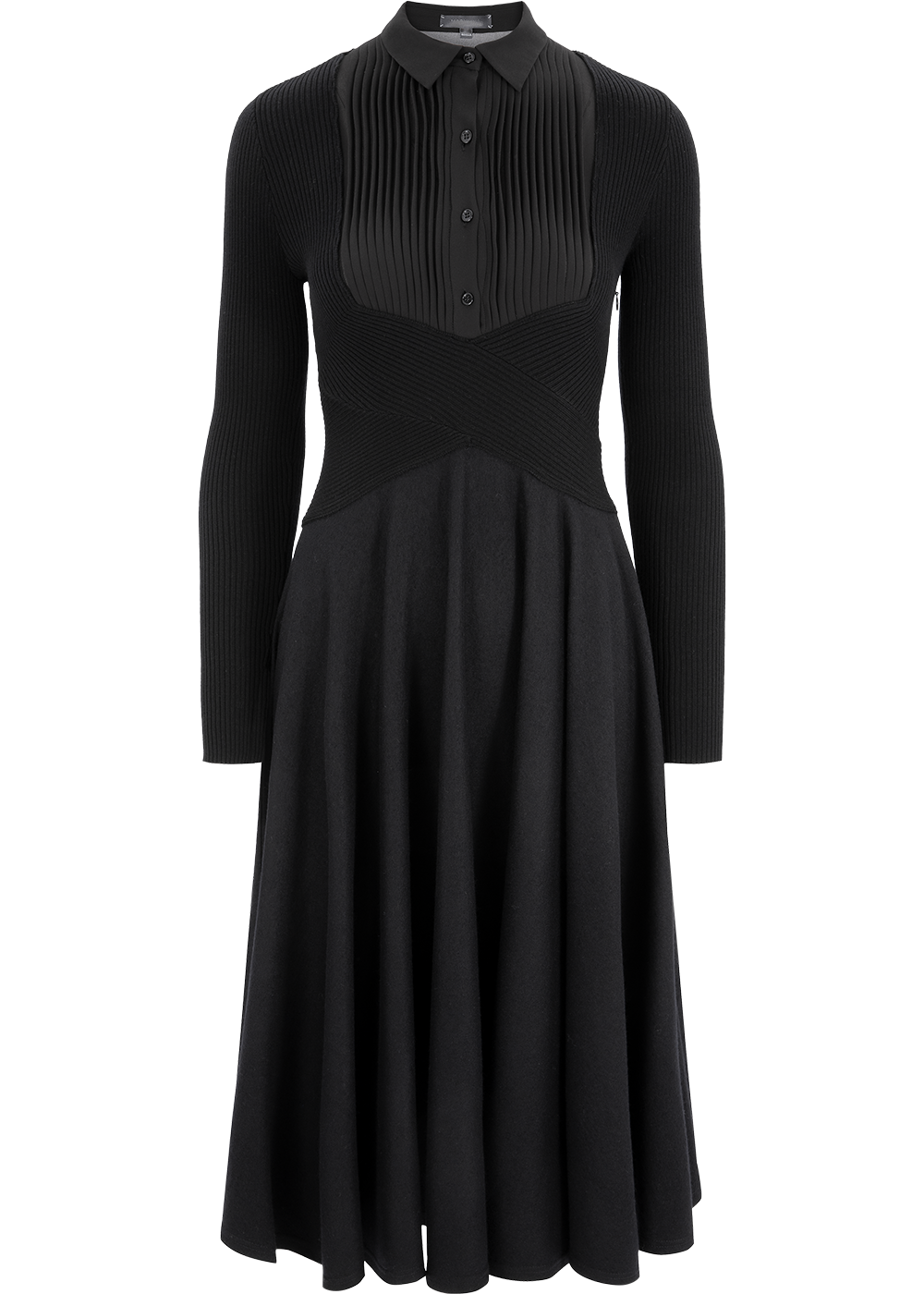 SALAZIA Black Wool-Silk Blend Fit-and-Flare Dresses