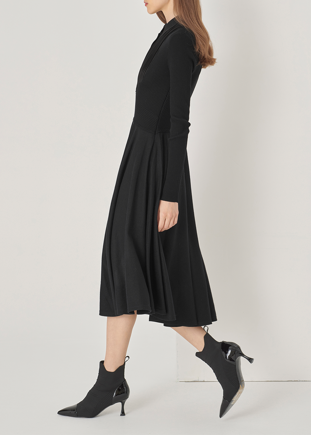 SALAZIA Black Wool-Silk Blend Fit-and-Flare Dresses