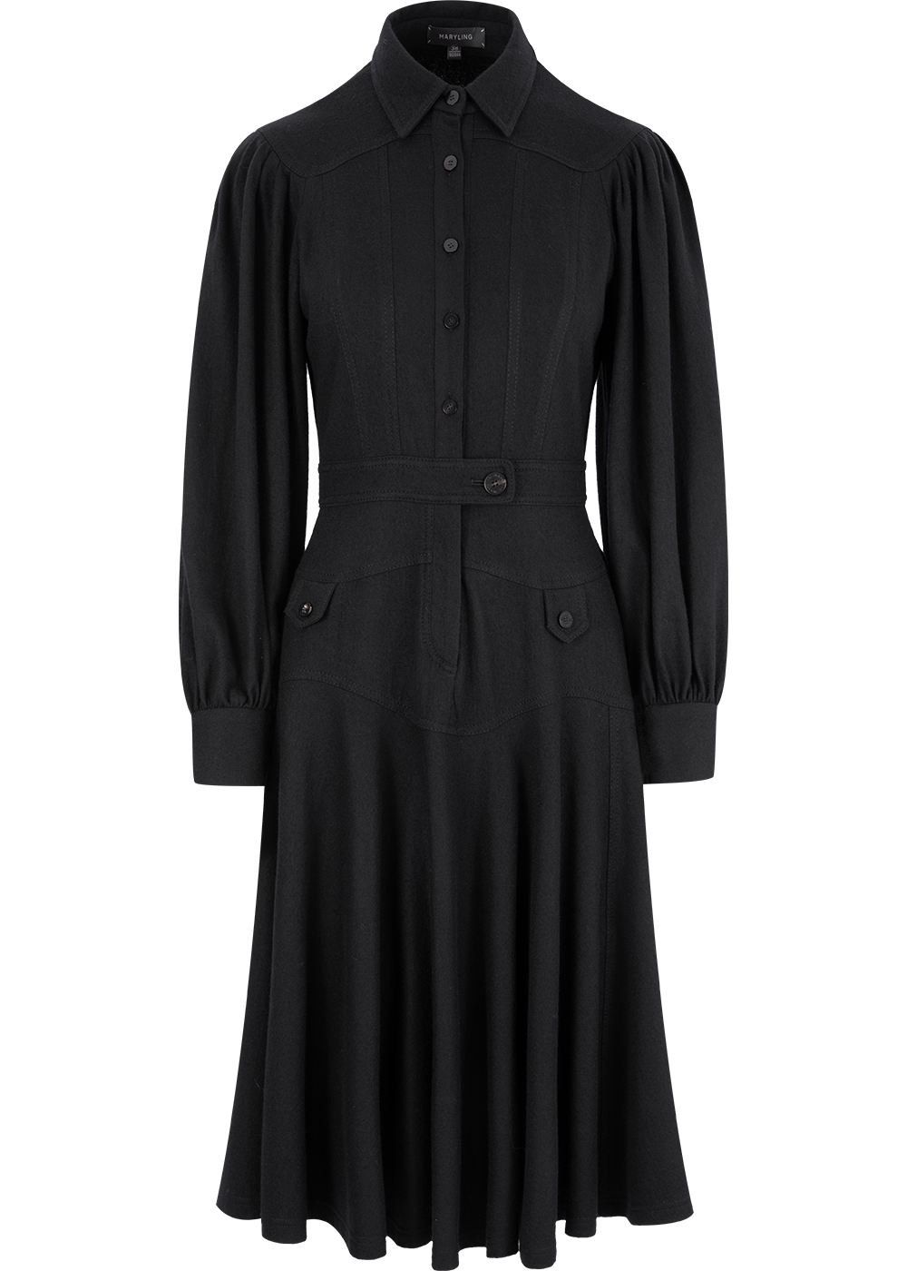 SALAZIA Black Wool Long-Sleeve Dresses