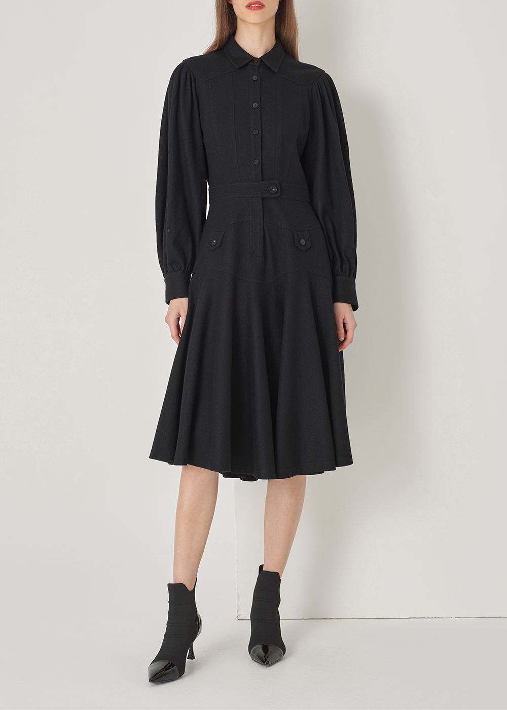 SALAZIA Black Wool Long-Sleeve Dresses