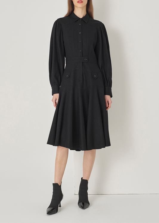 SALAZIA Black Wool Long-Sleeve Dresses