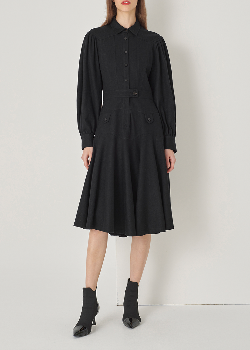 SALAZIA Black Wool Long-Sleeve Dresses