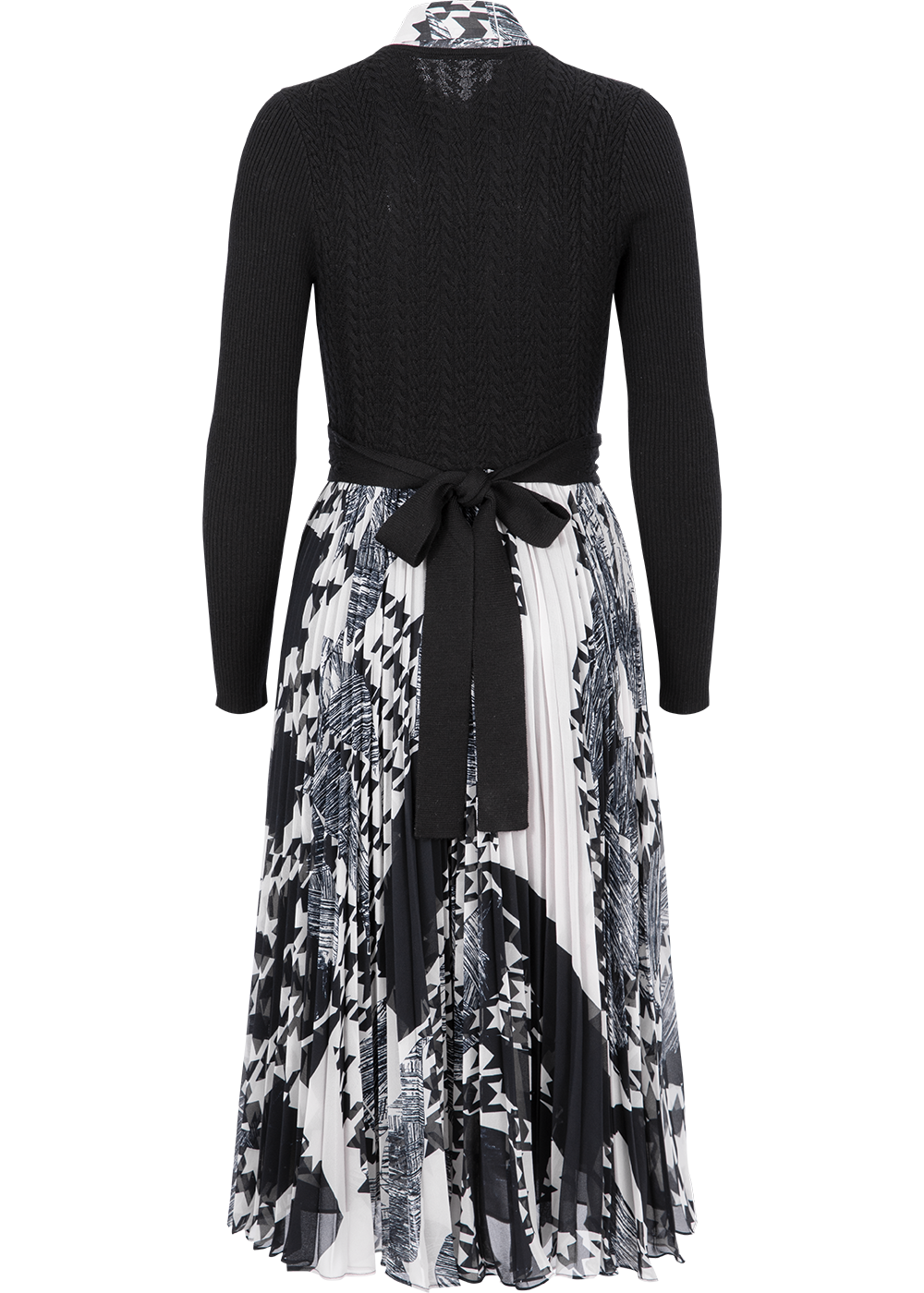 SALAZIA Black-White Collage Wool Blend Dresses