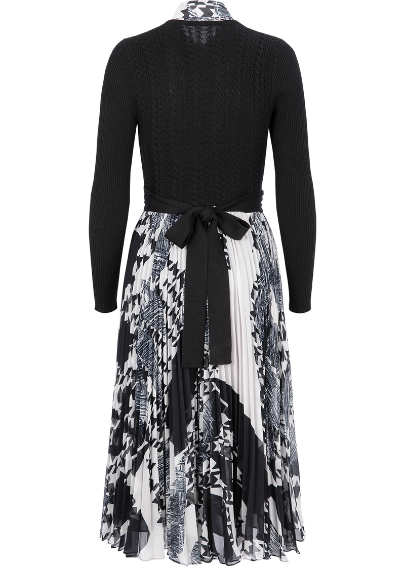 SALAZIA Black-White Collage Wool Blend Dresses