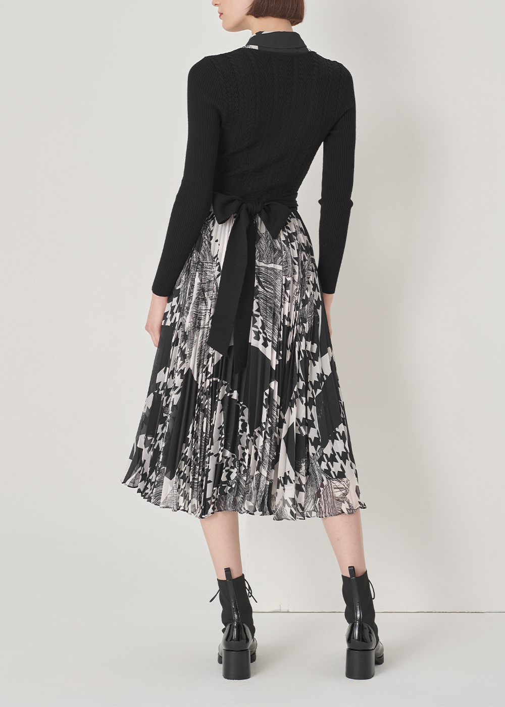 SALAZIA Black-White Collage Wool Blend Dresses