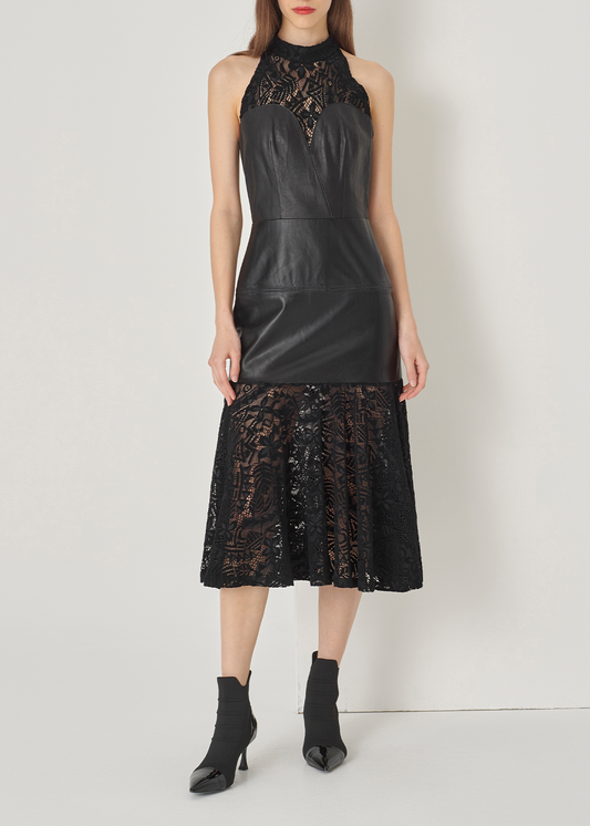 SALAZIA Black Leather Panel Dresses