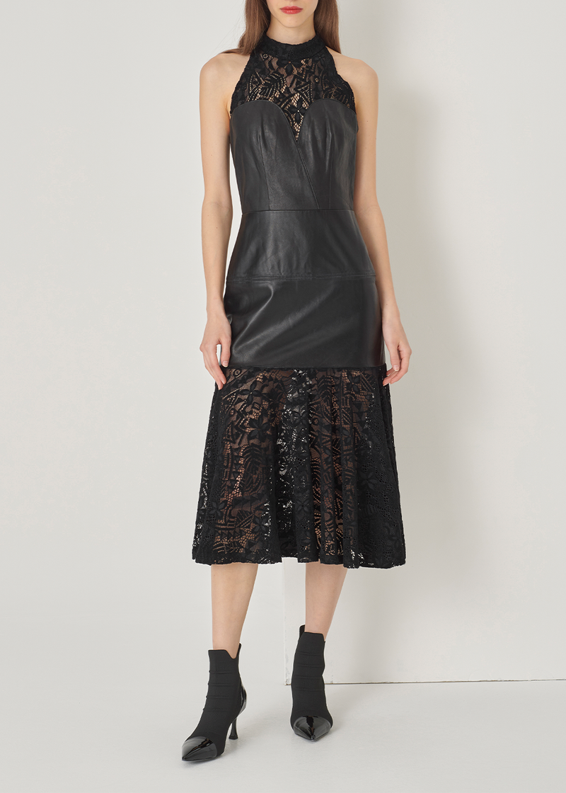 SALAZIA Black Leather Panel Dresses